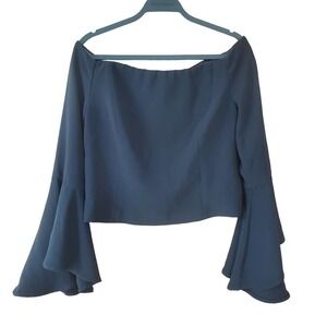 Bardot Off Shoulder Corset Cropped Top Flared Sleeve Size 10 Large Black Rave